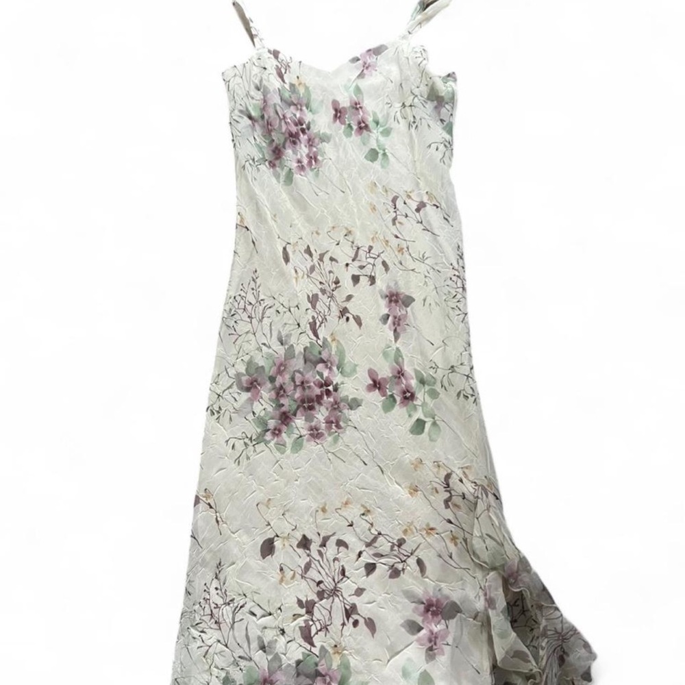 R&M Richards Cream Floral Maxi Dress with Lavender and Sage Accents
